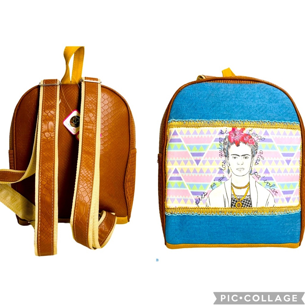 Frida jean leather textil backpack